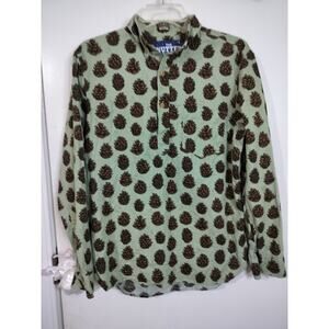M675)The Nutter by Chubbiest Men's Green Pine cone Print Long Sleeve Shirt Small